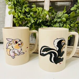 Disney Thumper & Flower from Bambi Small Set 8 Fl Oz Cream Coffee Mugs Vintage